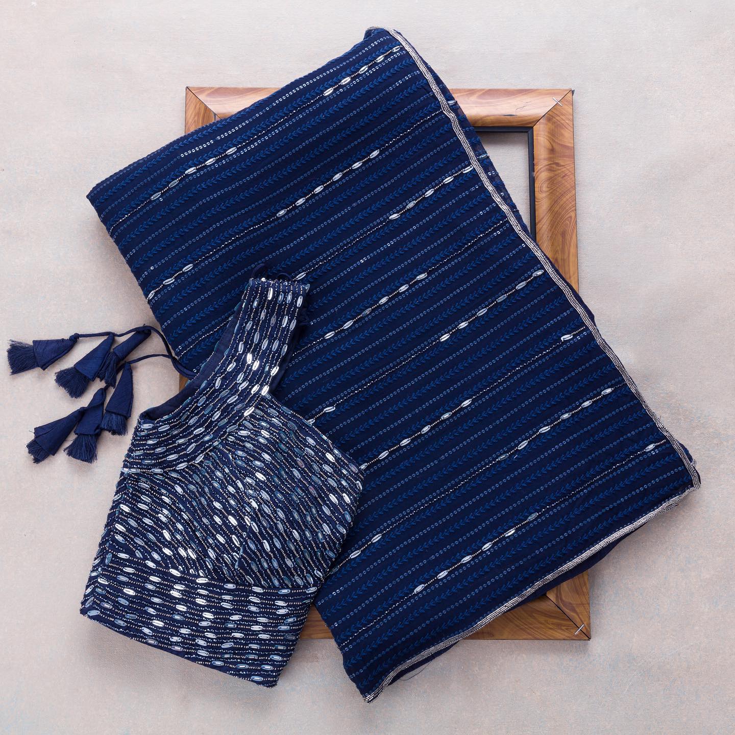 Blue Colour Rangoli Silk Sequence Embroidery Work Saree With Blouse