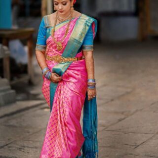 Gossamer Dark Pink Soft Banarasi Silk Saree With Elision Blouse Piece