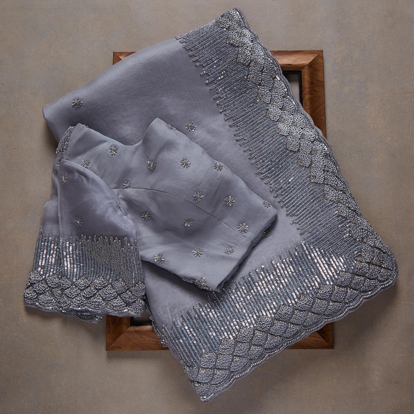 Grey Colour Rangoli Silk Sequence Embroidery Work Saree With Blouse