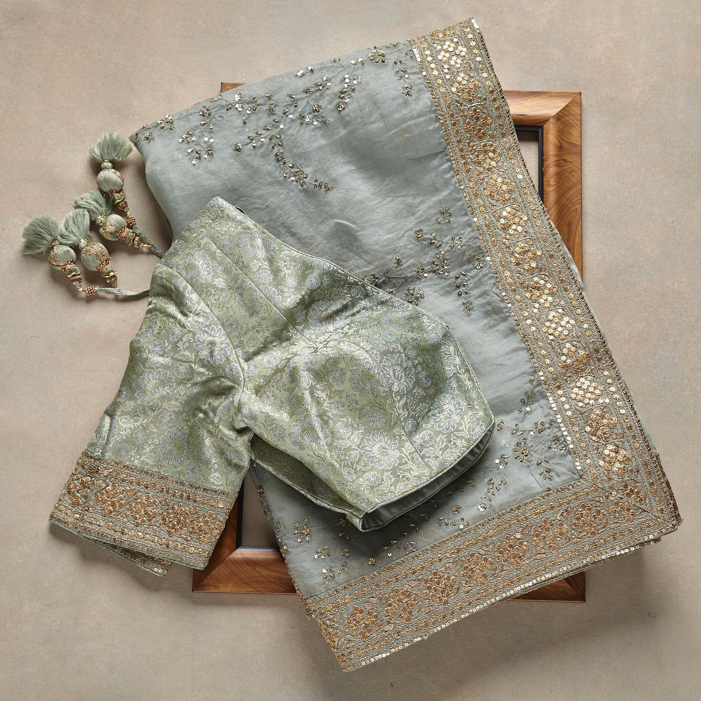 Grey Colour Rangoli Silk Sequence Embroidery Work Saree With Blouse