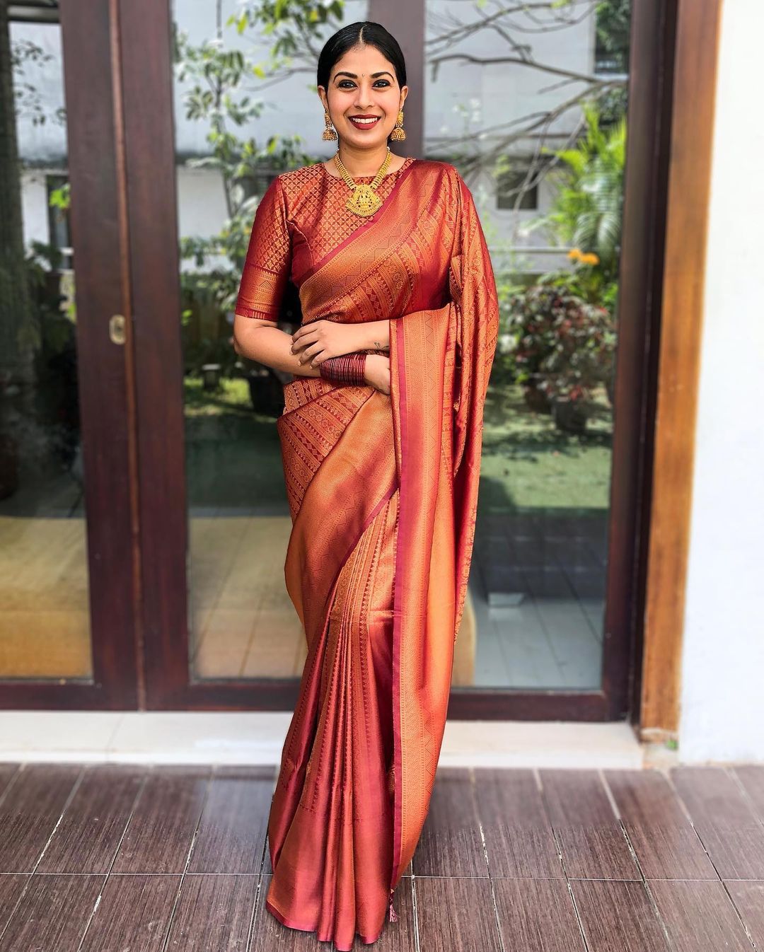 Stylish Maroon Soft Silk Saree with Unique Blouse Piece