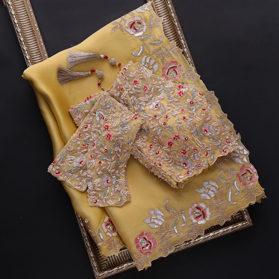 Light Yellow Colour Rangoli Silk Sequence Embroidery Work Saree With Blouse