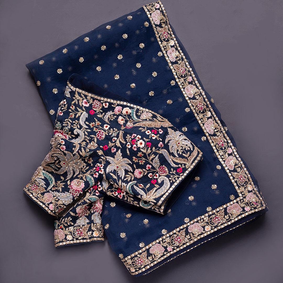 Navy Blue Colour Rangoli Silk Sequence Embroidery Work Saree With Blouse
