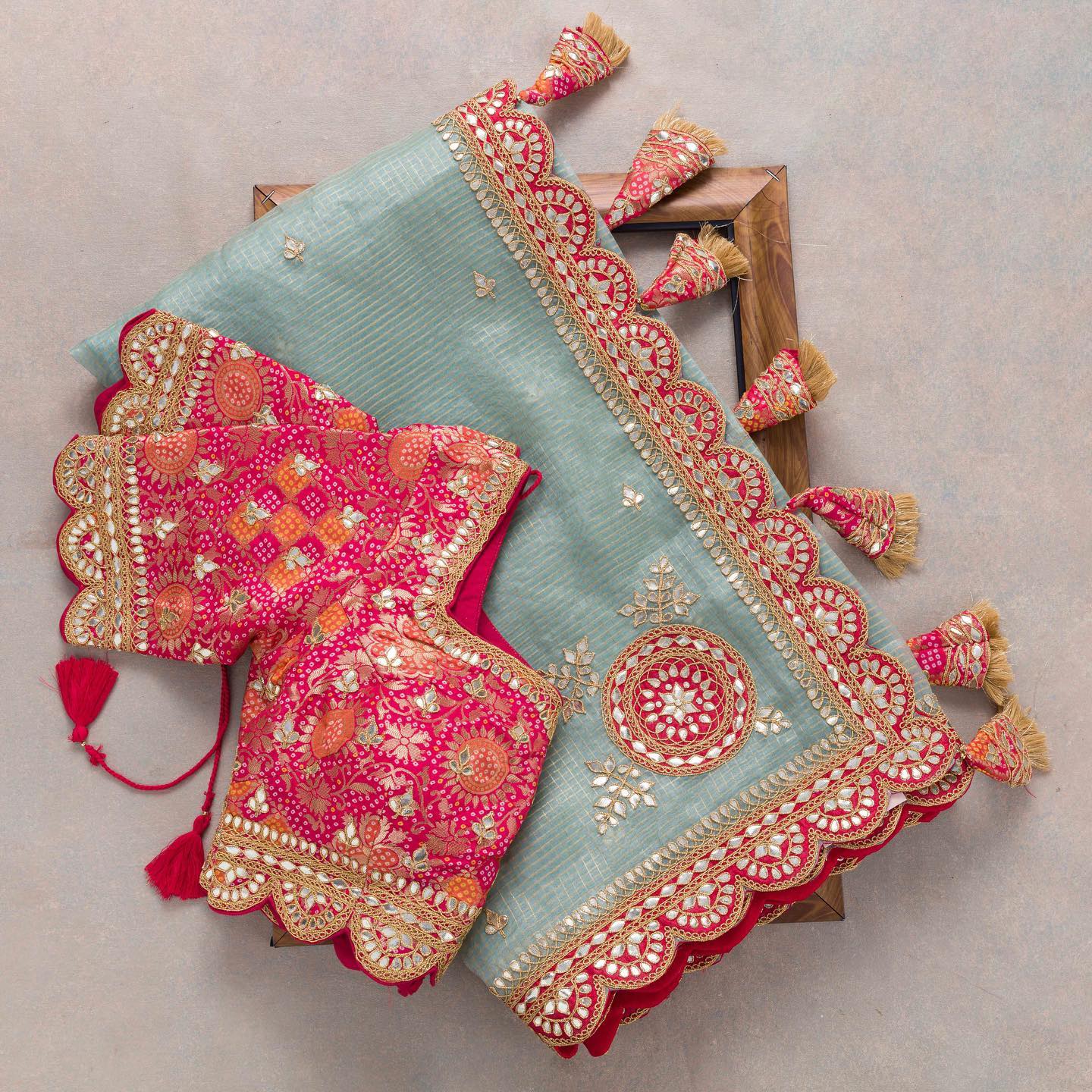 Attractive Beige Rangoli Silk Saree With Comely Blouse - Image 2