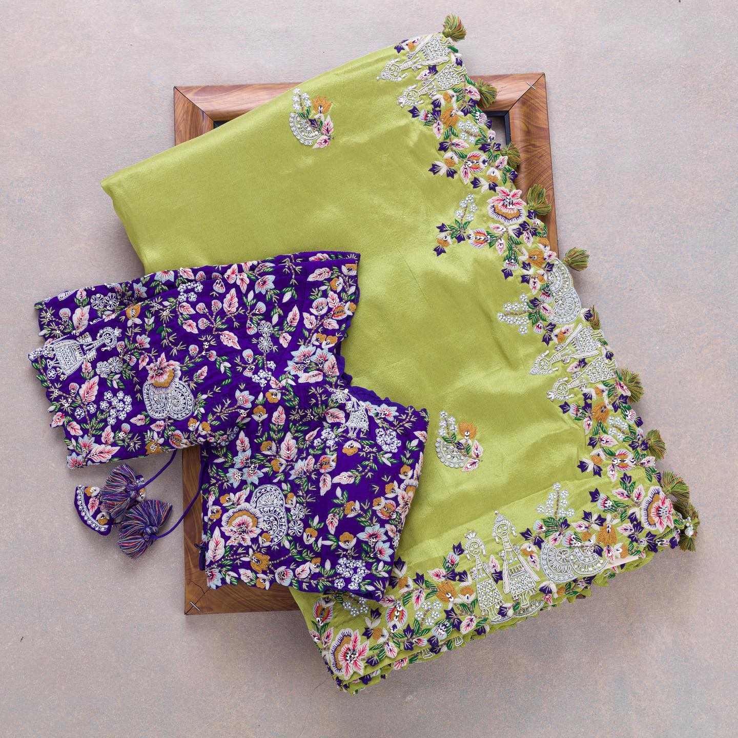 parrot green Colour Rangoli Silk Sequence Embroidery Work Saree With Blouse