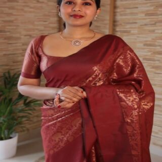 Dalliance Wine Soft Silk Saree with Glorious Blouse Piece