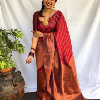 Seraglio Maroon Soft Banarasi Silk Saree with Vestigial Blouse Piece