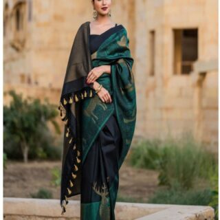 Deserving Rama Soft Banarasi Silk Saree With Beautiful Blouse Piece