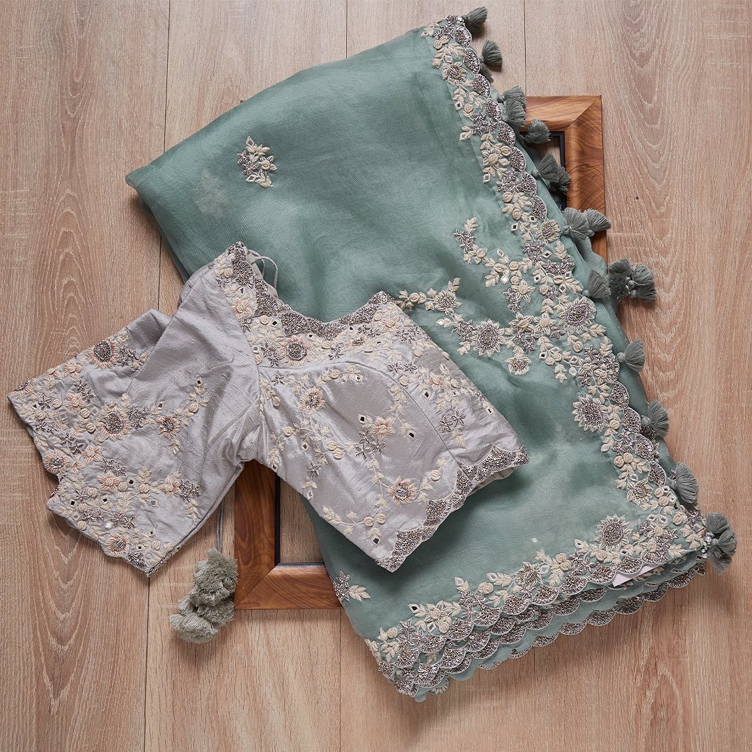 Rama Colour Rangoli Silk Sequence Embroidery Work Saree With Blouse