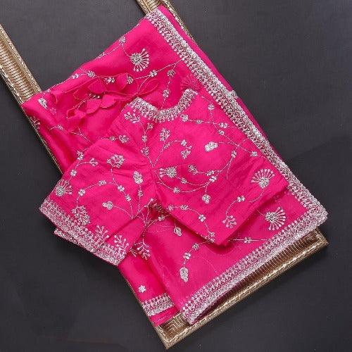 Rani Pink Colour Rangoli Silk Sequence Embroidery Work Saree With Blouse