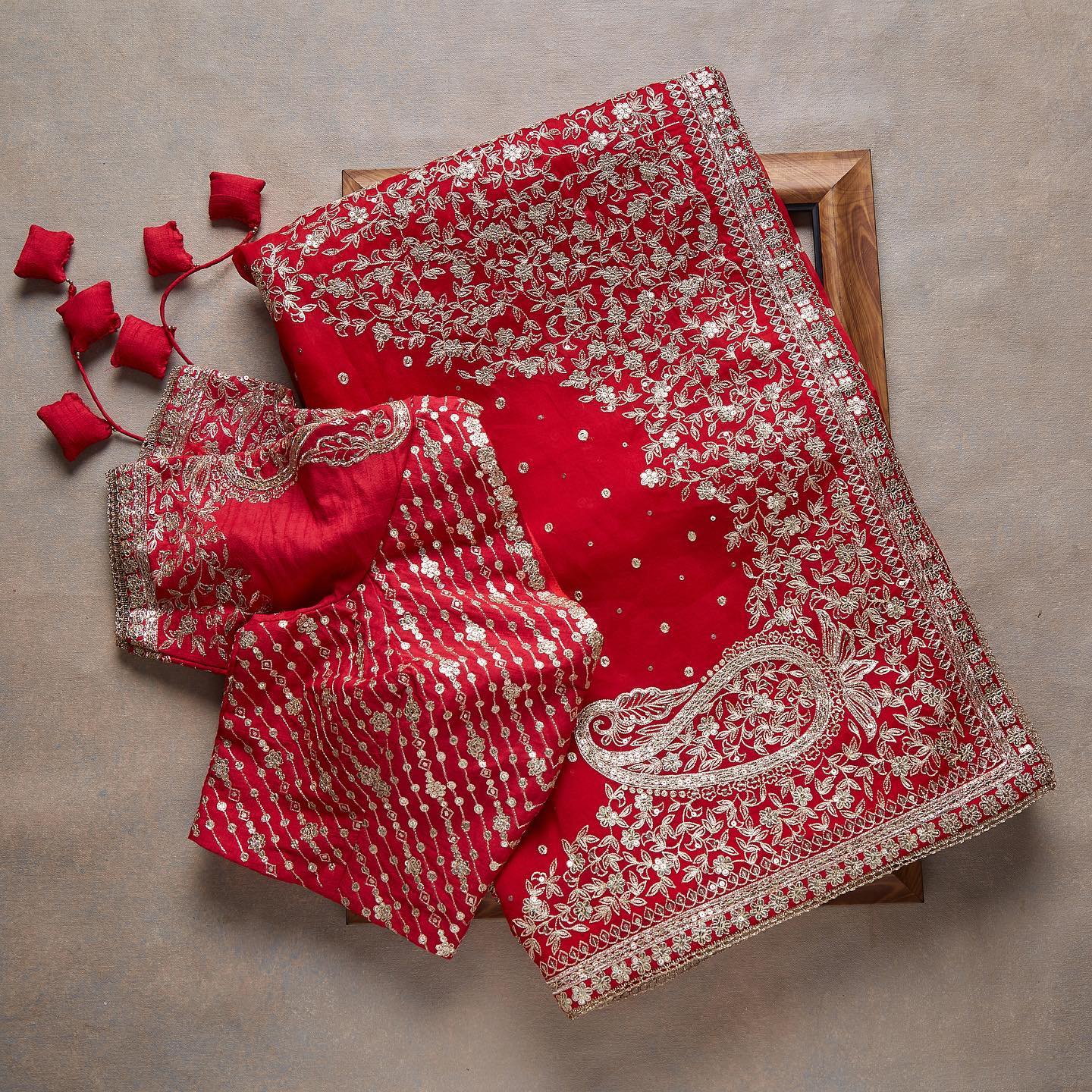 Red Colour Rangoli Silk Sequence Embroidery Work Saree With Blouse