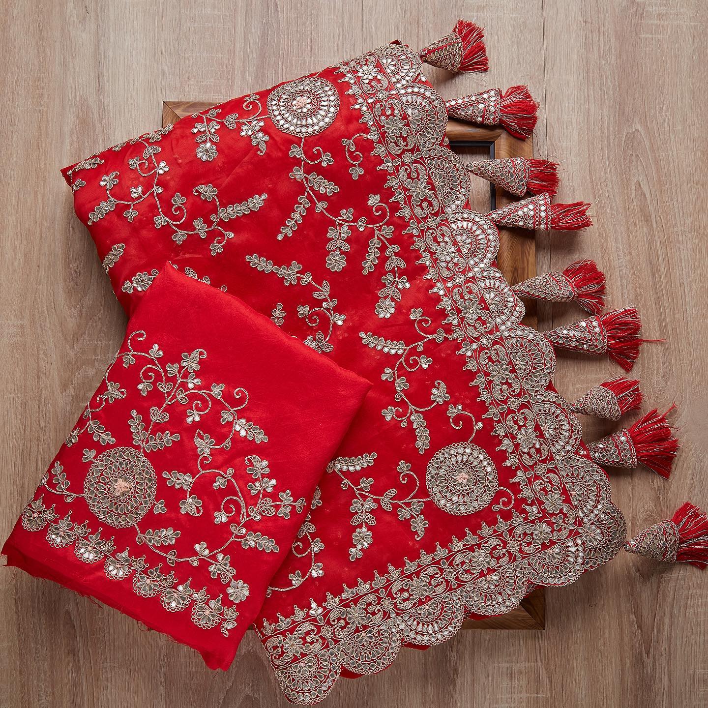 Red Colour Rangoli Silk Sequence Embroidery Work Saree With Blouse