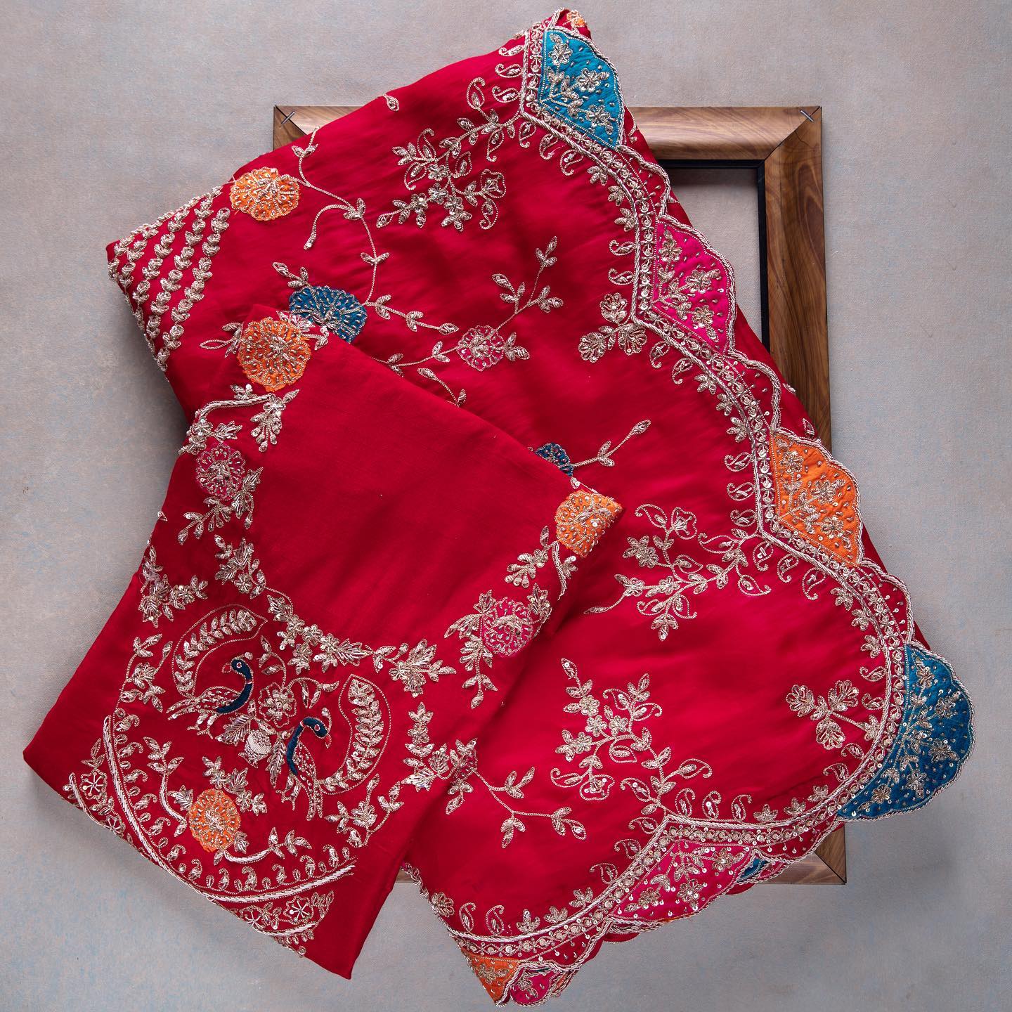 Red Colour Rangoli Silk Sequence Embroidery Work Saree With Blouse