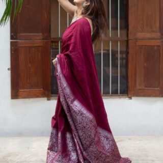 Prettiest Wine Soft Silk Saree With Groovy Blouse Piece