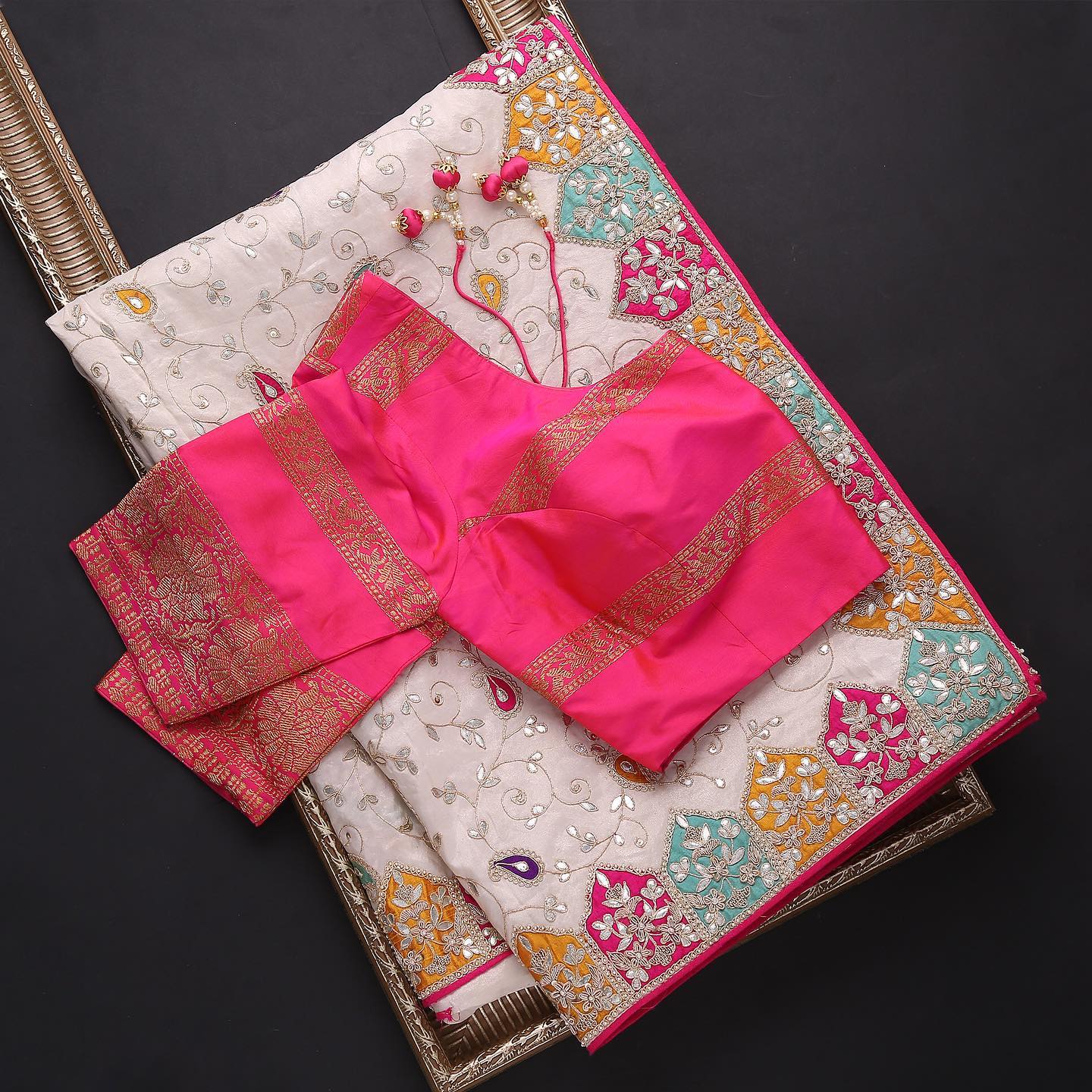 Attractive Beige Rangoli Silk Saree With Comely Blouse