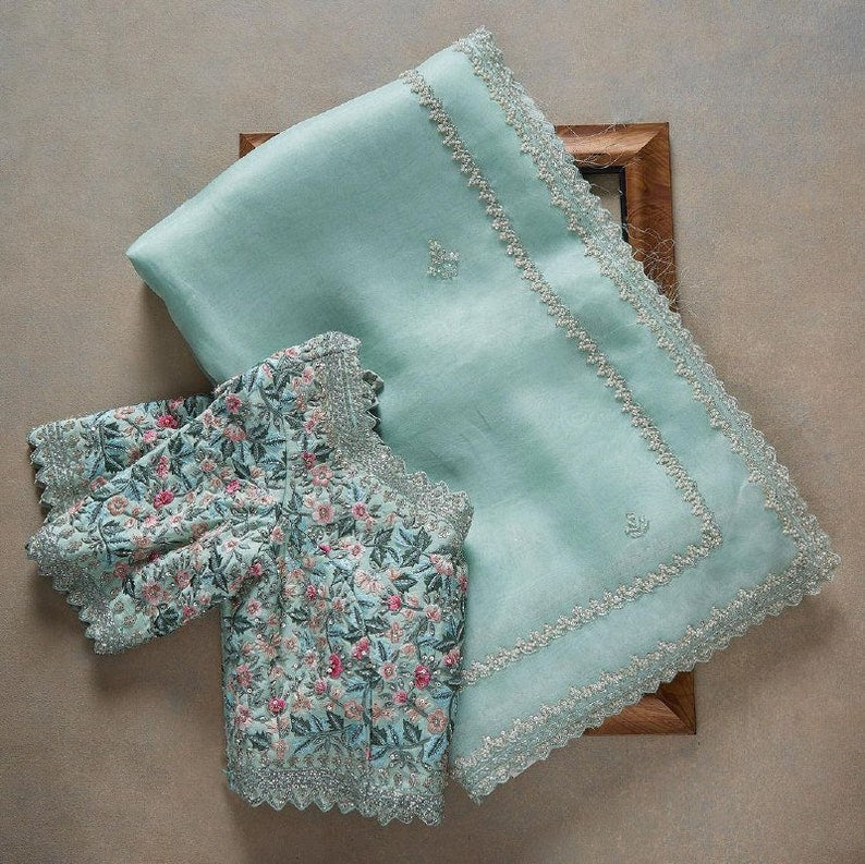 Sky Blue Colour Rangoli Silk Sequence Embroidery Work Saree With Blouse