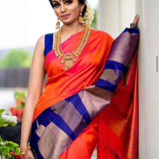 Outstanding Orange Soft Silk Saree With Pretty Blouse Piece