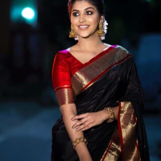 Outstanding Black Soft Banarasi Silk Saree With Lovely Blouse Piece