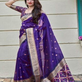 The Silk Women's Designer Purple Soft Silk Banarasi Saree online with 0.80m Attached Blouse