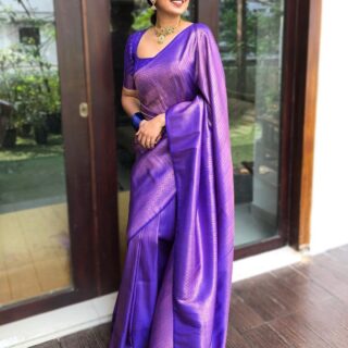 Glittering Blue Soft Silk Saree With Devastating Blouse Piece