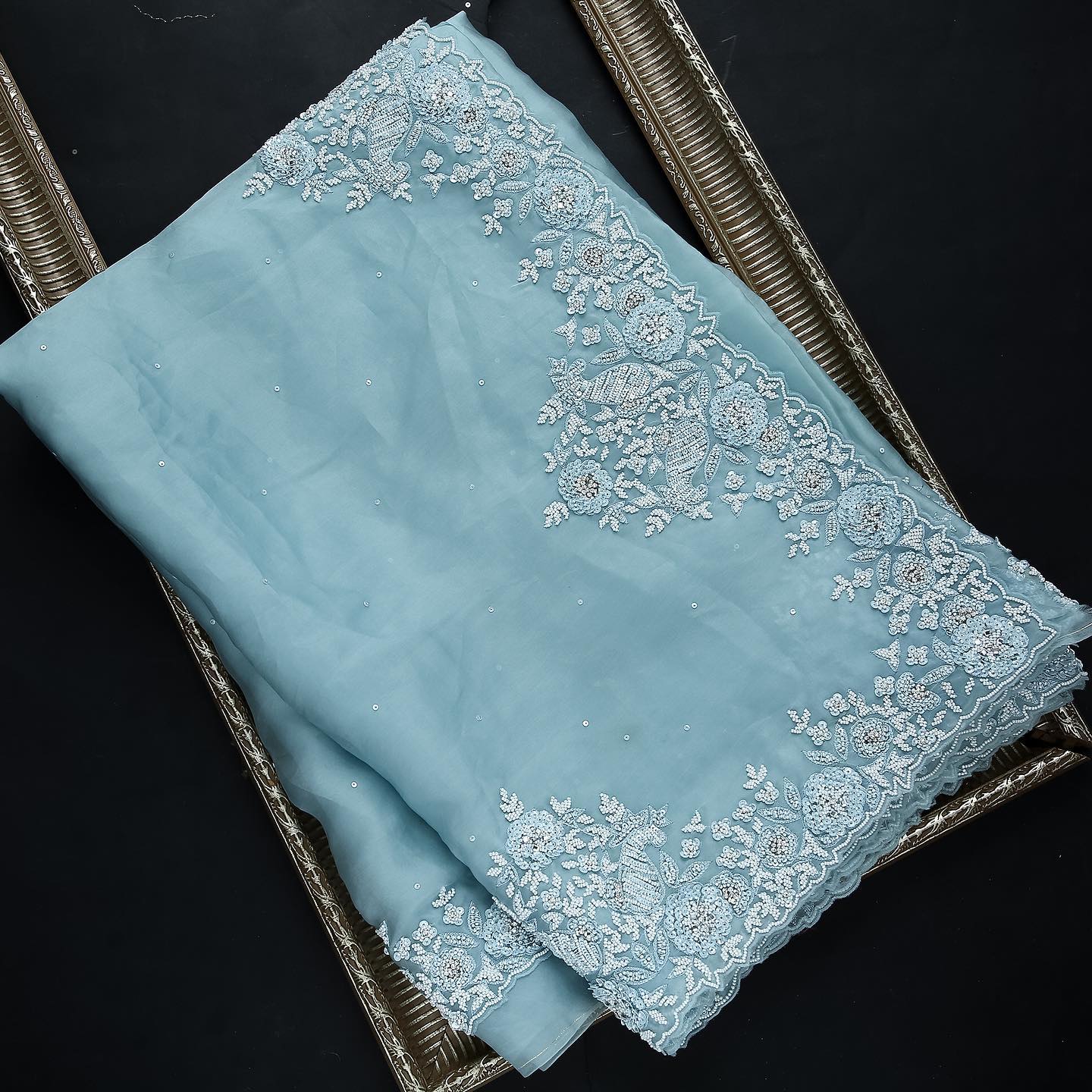 Sky Blue Colour Rangoli Silk Sequence Embroidery Work Saree With Blouse - Image 2