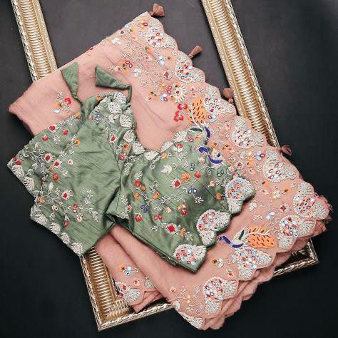 Peach Green Colour Rangoli Silk Sequence Embroidery Work Saree With Blouse