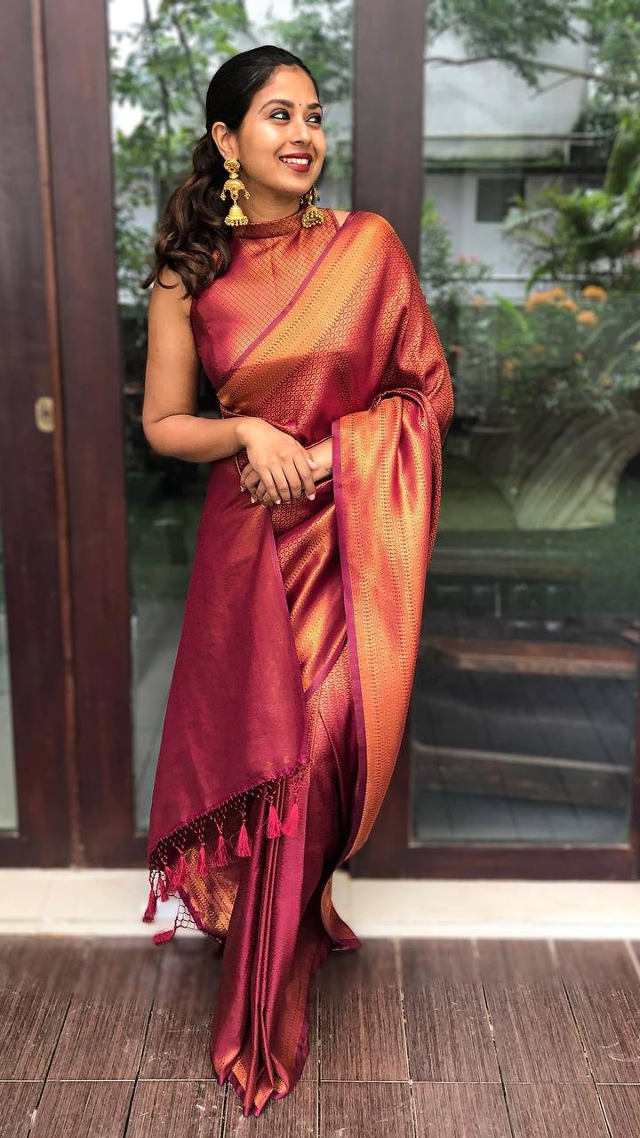 Murmurous Wine Soft Silk Saree With Nemesis Blouse Piece - Image 2