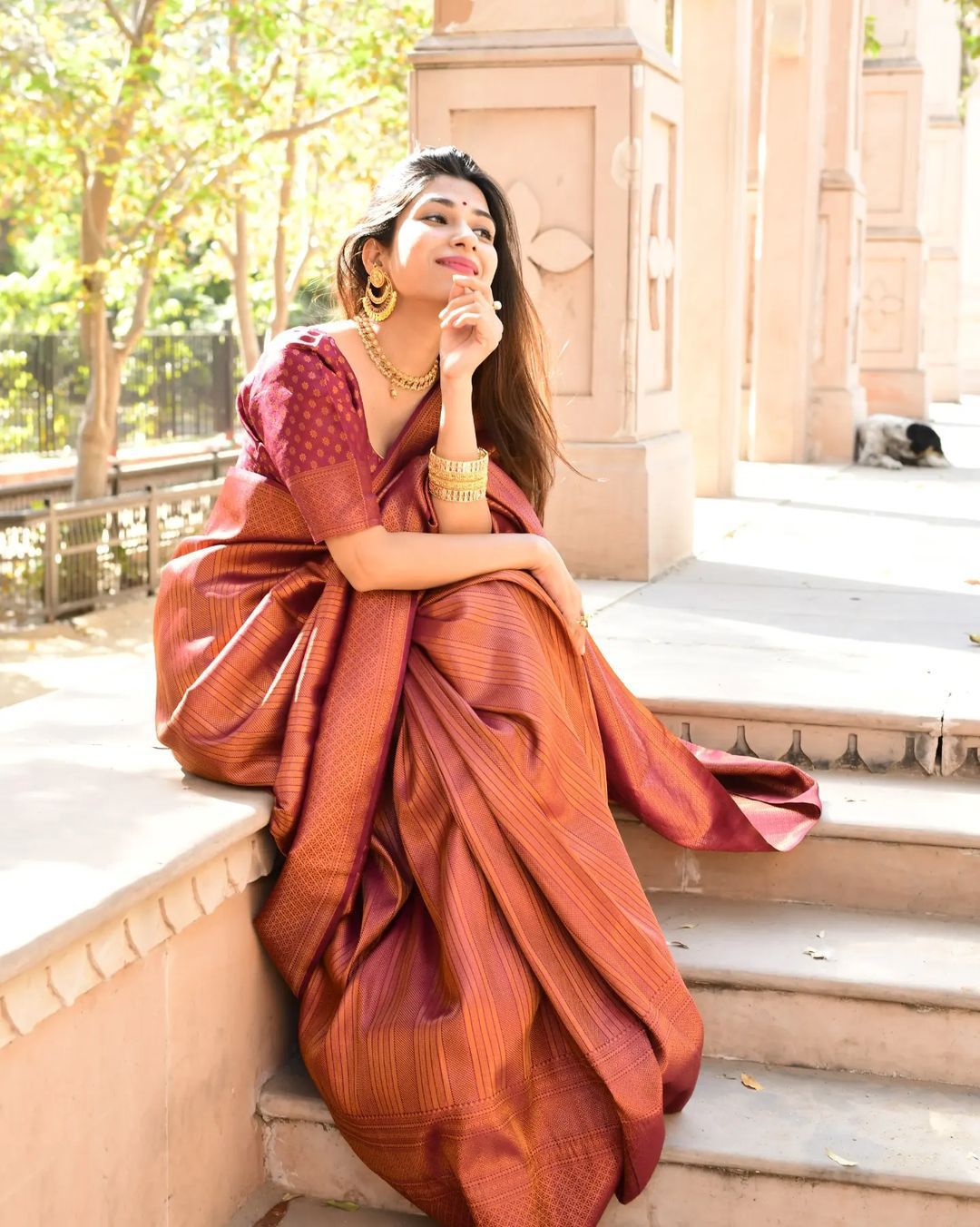 Unique Wine Soft Silk Saree With Wonderful Blouse Piece - Image 2