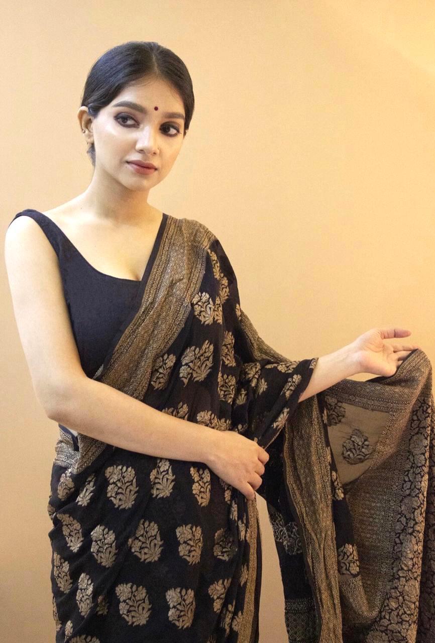Confounding Black Soft Silk Saree With Snappy Blouse Piece - Image 2
