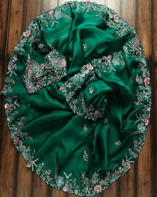 Green Colour Rangoli Silk Sequence Embroidery Work Saree With Blouse - Image 2