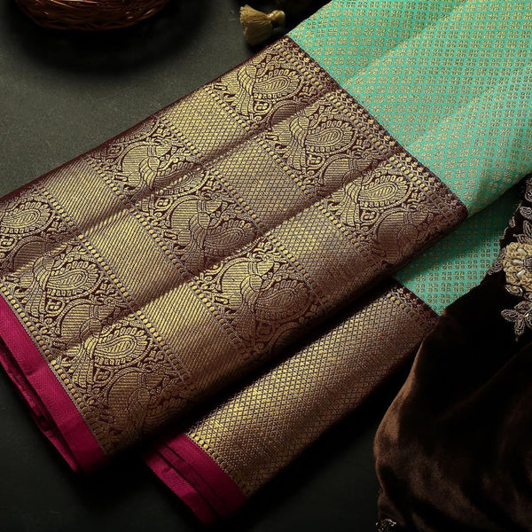 The Silk C-Green Silk Saree Archaic Traditional Kanchi Soft Silk Sari With Attached Blouse - Image 2