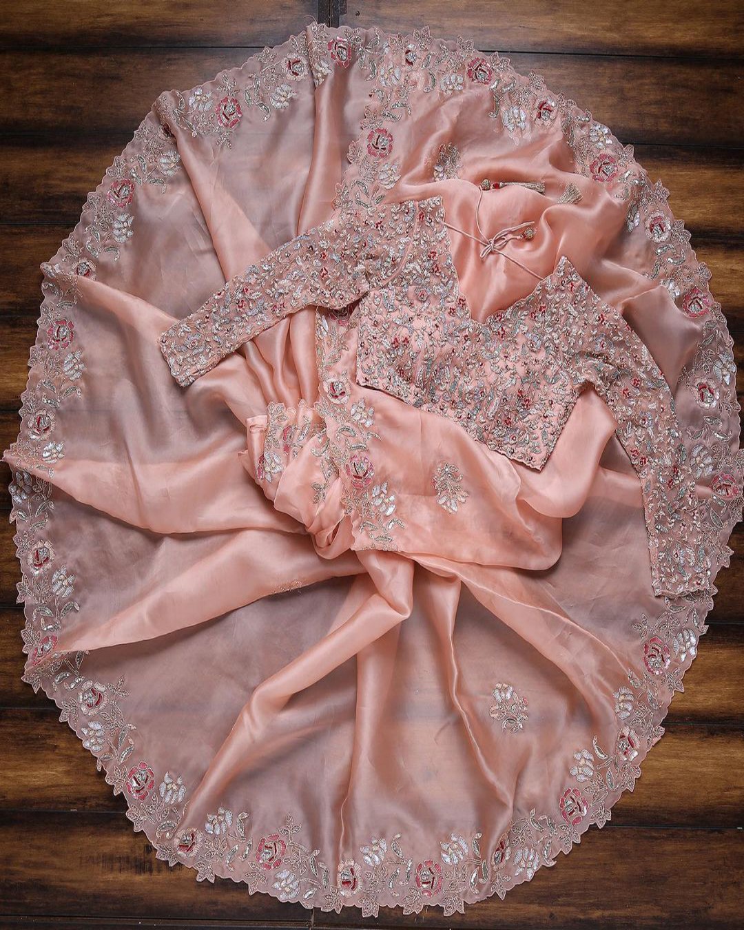 Pink havy ston work Rangoli Silk Sequence Embroidery Work Saree With Blouse - Image 2