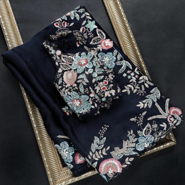 Black Colour Rangoli Silk Sequence Embroidery Work Saree With Blouse