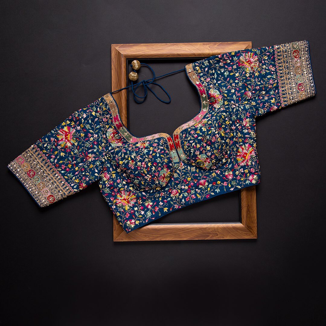 Dark Blue Pink Colour Rangoli Silk Sequence Embroidery Work Saree With Blouse - Image 2