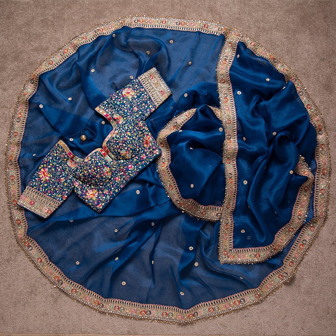 Dark Blue Pink Colour Rangoli Silk Sequence Embroidery Work Saree With Blouse - Image 3