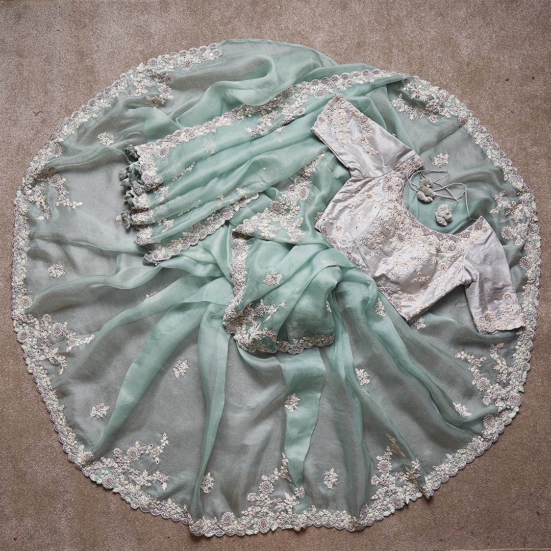 Rama Colour Rangoli Silk Sequence Embroidery Work Saree With Blouse - Image 2