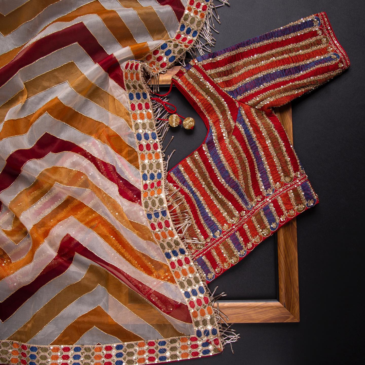 Multi Colour Rangoli Silk Sequence Embroidery Work Saree With Blouse - Image 3