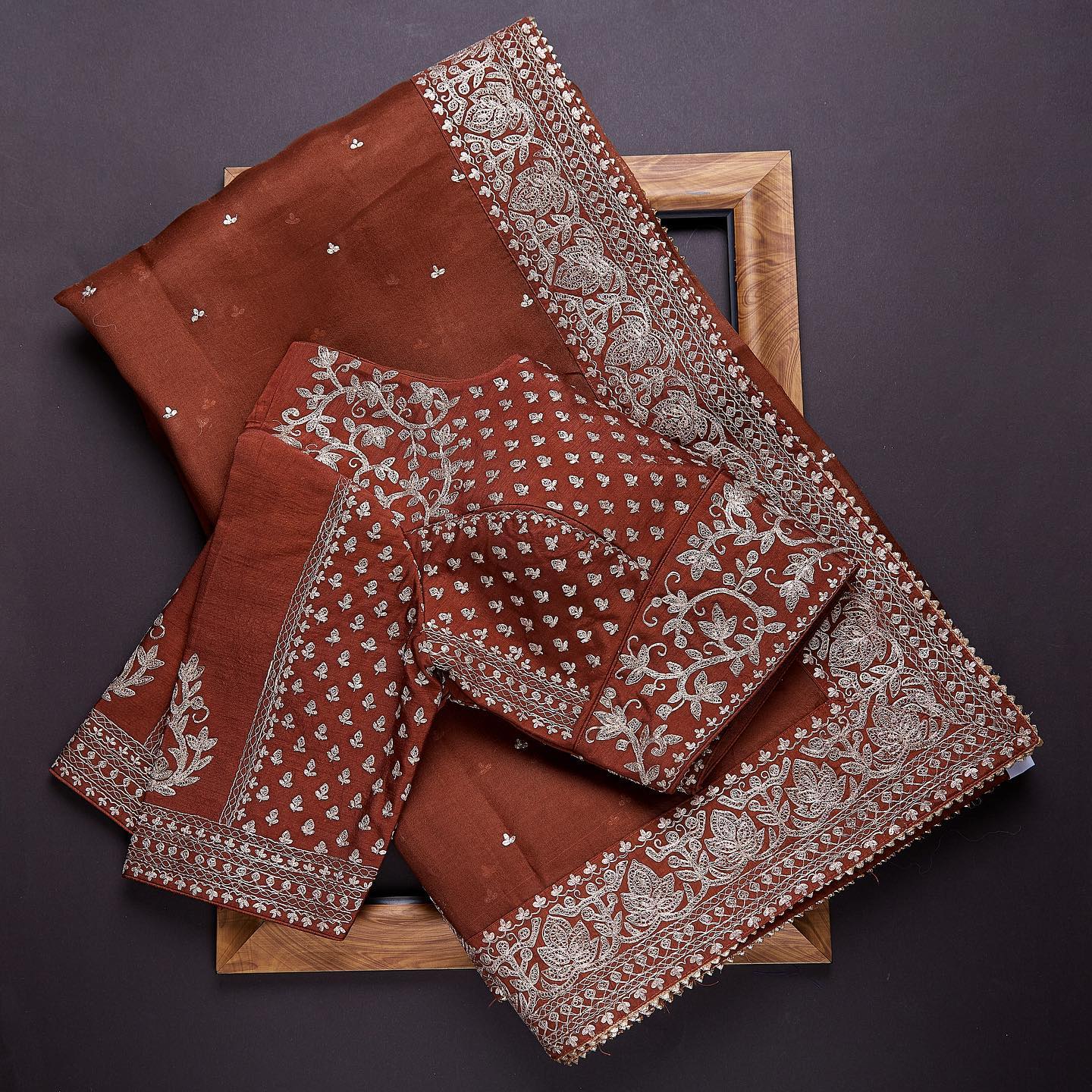 Brown Colour Rangoli Silk Sequence Embroidery Work Saree With Blouse