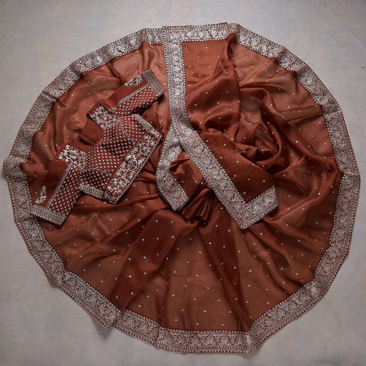 Brown Colour Rangoli Silk Sequence Embroidery Work Saree With Blouse - Image 3
