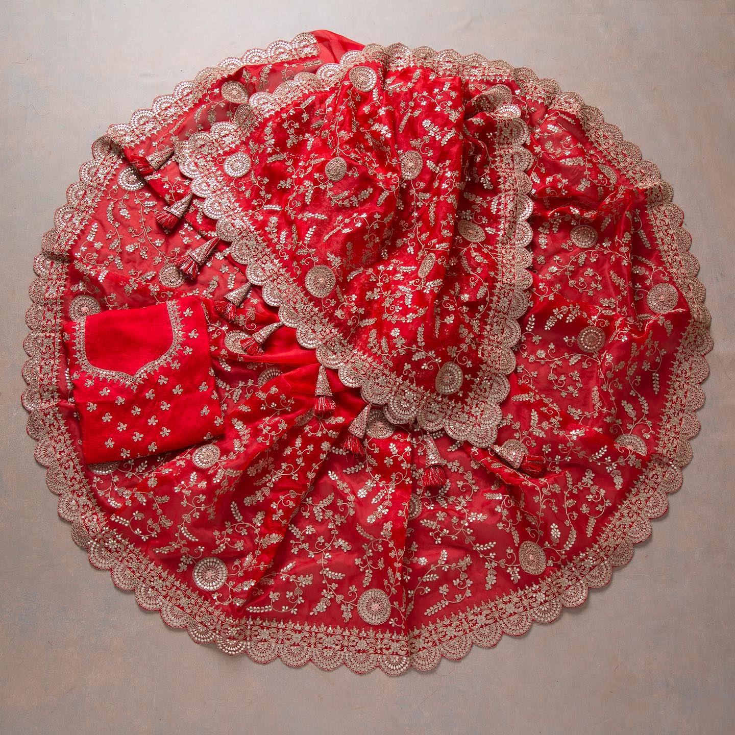 Red Colour Rangoli Silk Sequence Embroidery Work Saree With Blouse - Image 3