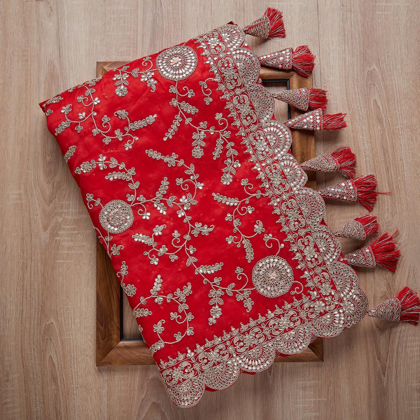 Red Colour Rangoli Silk Sequence Embroidery Work Saree With Blouse - Image 2