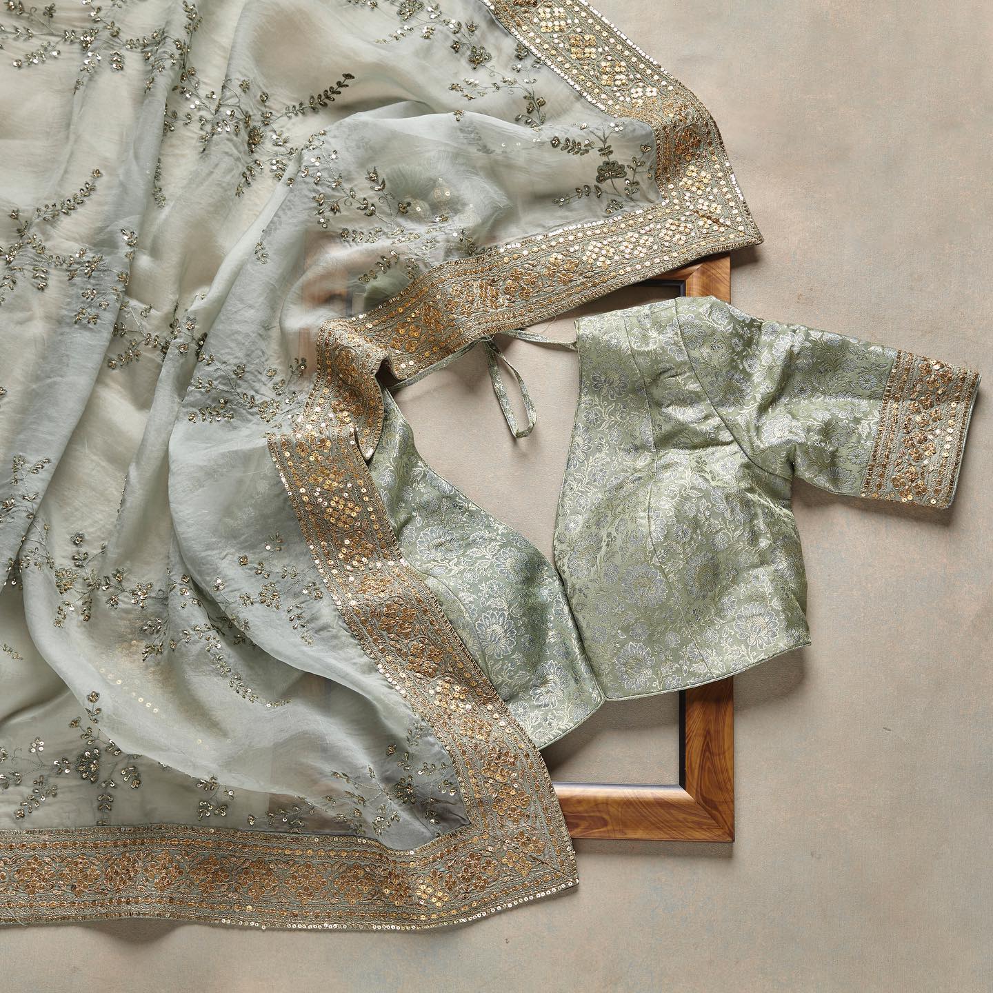 Grey Colour Rangoli Silk Sequence Embroidery Work Saree With Blouse - Image 2