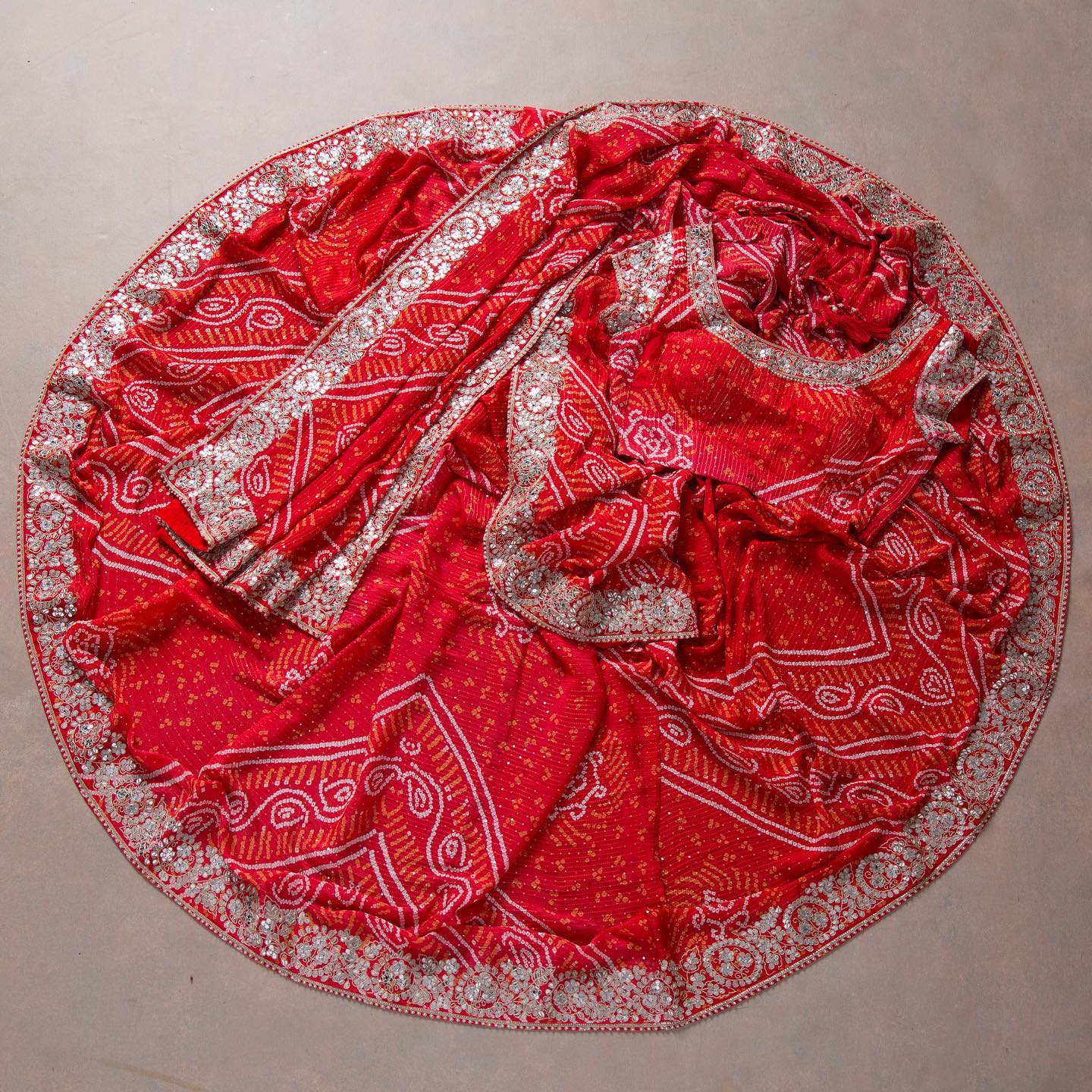 Red Bandhani Colour Rangoli Silk Sequence Embroidery Work Saree With Blouse - Image 2