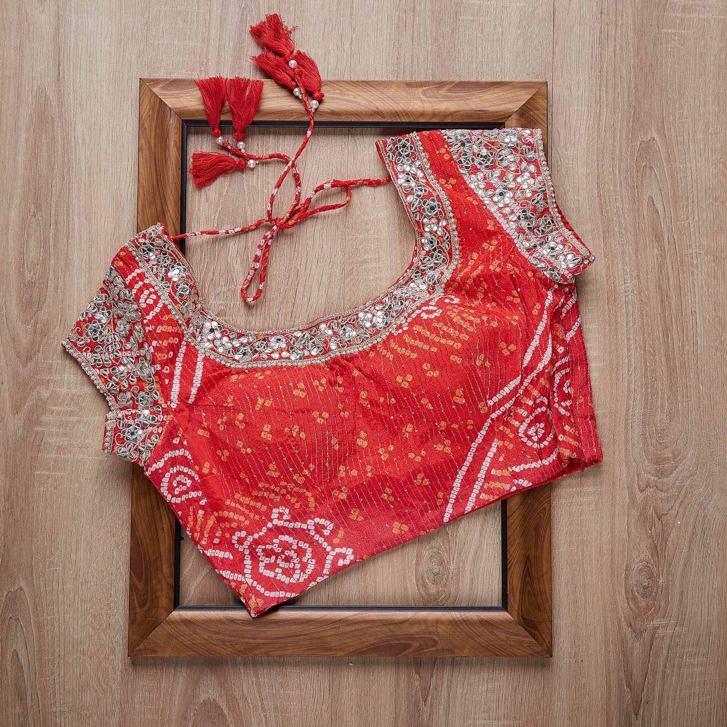 Red Bandhani Colour Rangoli Silk Sequence Embroidery Work Saree With Blouse - Image 3