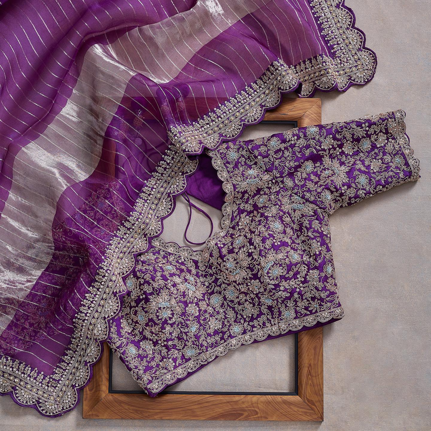 Violet Colour Rangoli Silk Sequence Embroidery Work Saree With Blouse - Image 2