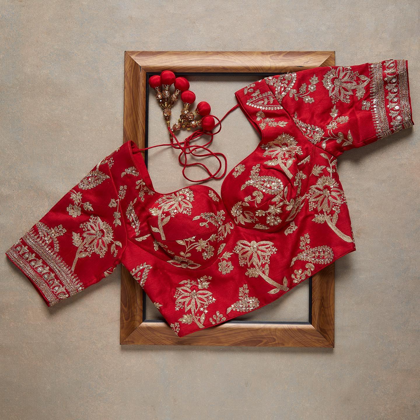 Red Colour Rangoli Silk Sequence Embroidery Work Saree With Blouse - Image 2