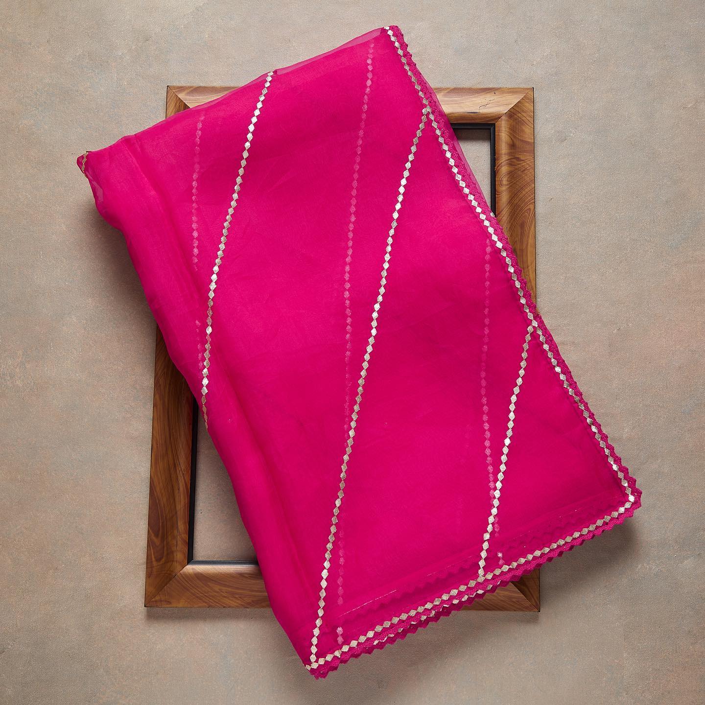 Pink yellow Colour Rangoli Silk Sequence Embroidery Work Saree With Blouse - Image 2