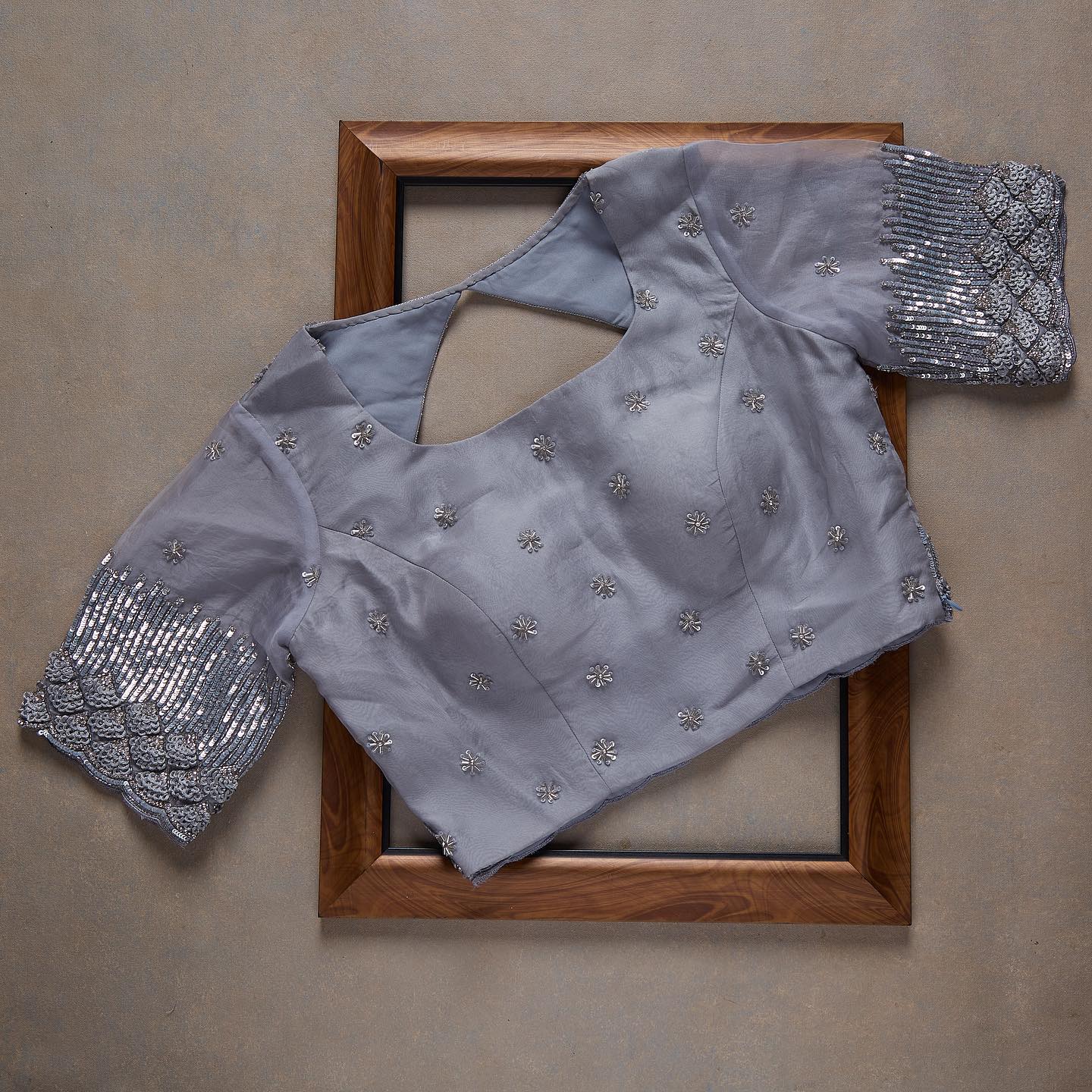 Grey Colour Rangoli Silk Sequence Embroidery Work Saree With Blouse - Image 2