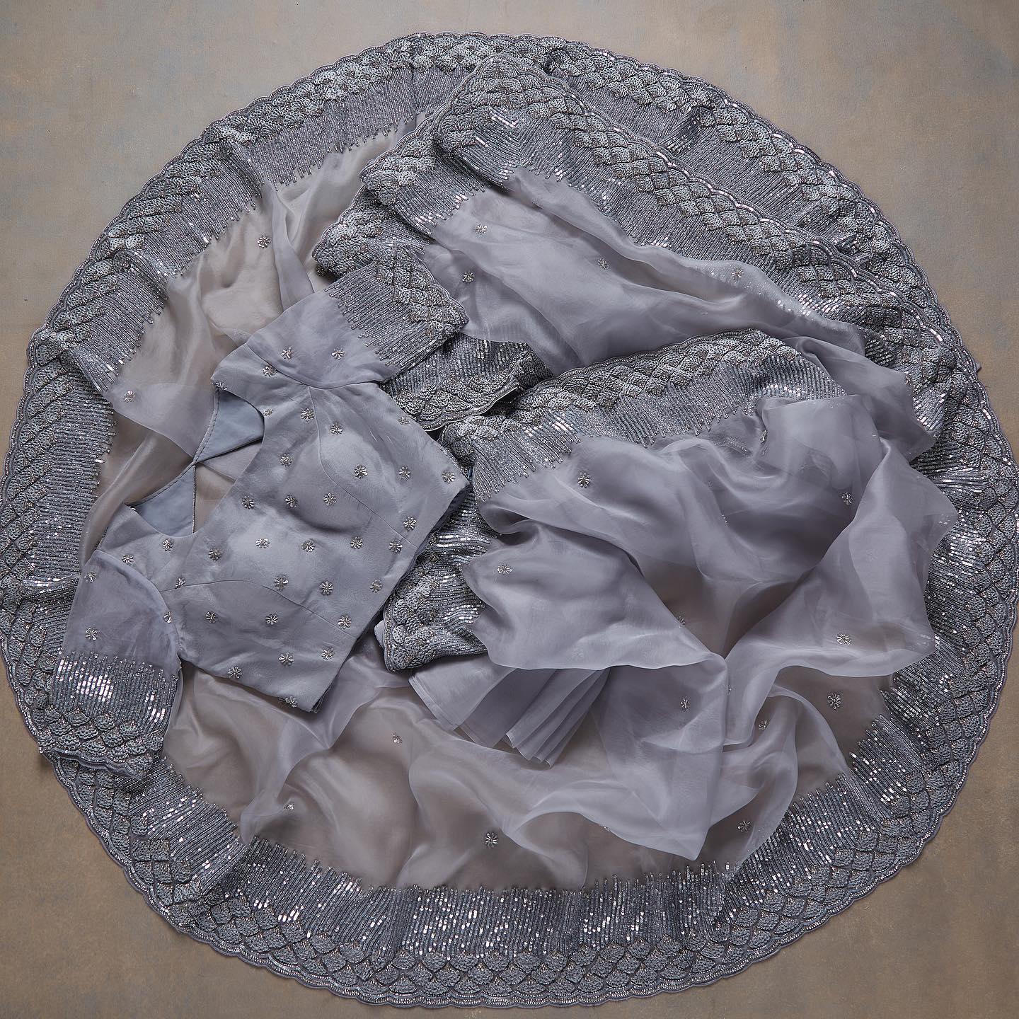 Grey Colour Rangoli Silk Sequence Embroidery Work Saree With Blouse - Image 3