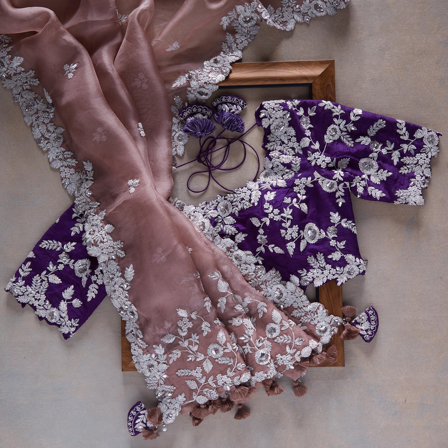 Peach blue Colour Rangoli Silk Sequence Embroidery Work Saree With Blouse - Image 2